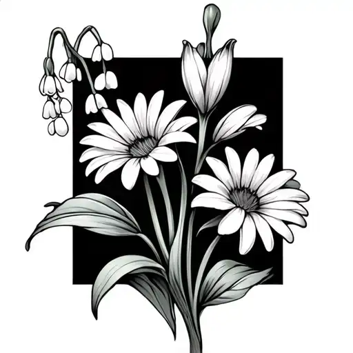 2 Lily Of The Valley Flowers And 2 Daisy Flowers Into A Bunch