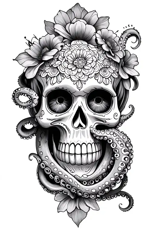 Octopus Crawling Through A Sugar Skull