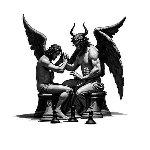 Sitting Angel Vs Demon Chess Match Taking Place