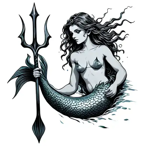 Mermaid Swimming Holding Trident