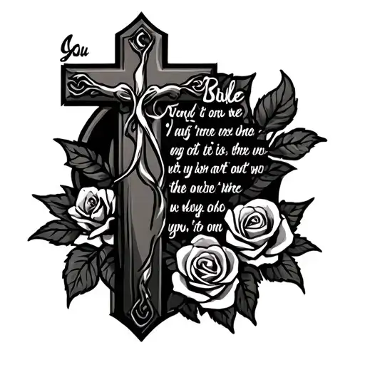 Cross And Roses With Bible Verse Written Inside