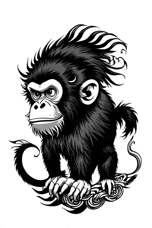 Japanese Style Blackwork Wu Kong Monkey Tattoo With Neo Traditional Influence