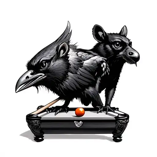 Raven With Tasmanian Devil Playing Pool