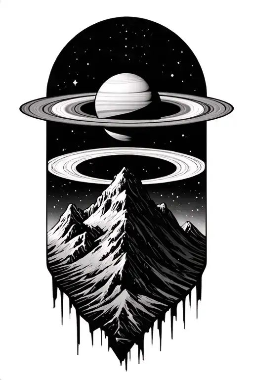 Forming Saturn On Top Of A Mountain Peak Surrounded With Patterns