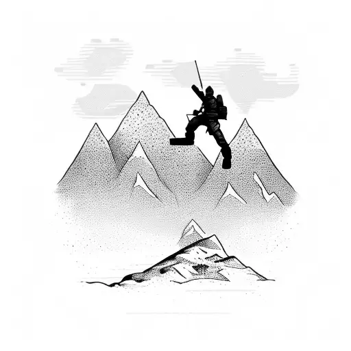 A Soldier Silhouette Standing Tall On A Snowboard With A Mountain Backdrop