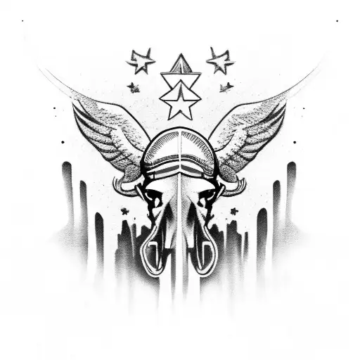 Flat Tracker Motorcycle With American Flag And Eagle And Buffalo