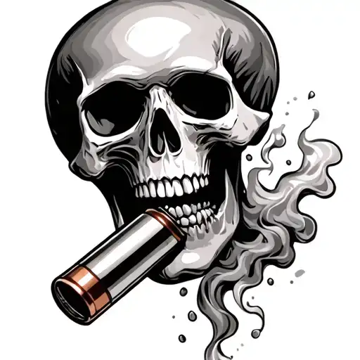 Skull With Bullet Casing In Its Mouth With Smoke Coming Out Of The Bullet