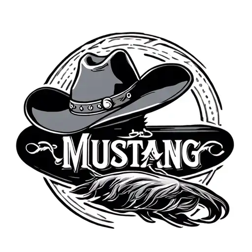 The Mustang Label With A Cowboy Hat Surrounded