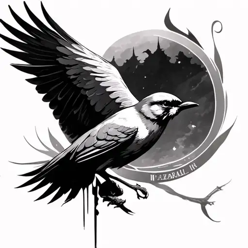 Name Azrael With Small Bird Flying Away For Passed Loved One