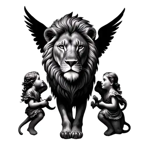 Create A Lion With Two Angels In
