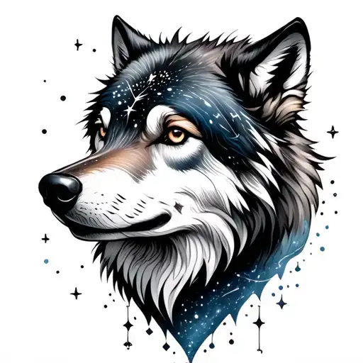 She Wolf With North Star Constellation