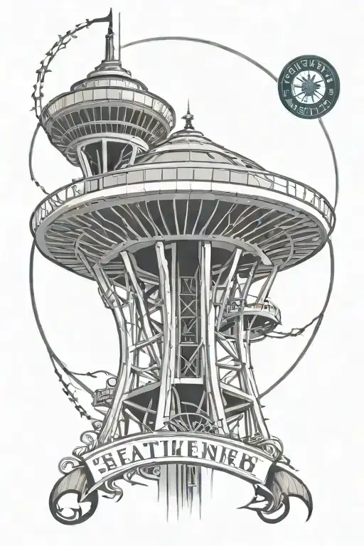 Space Needle With Seattle Mariners Logo Intertwined