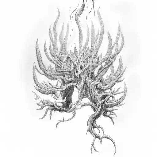 A Black And Grey Tattoo Of Absolem Exhaling Smoke In A Mystical Forest