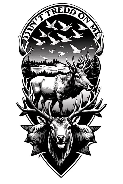 Elk And Deer With Ducks Flying And Don't Tread On Me