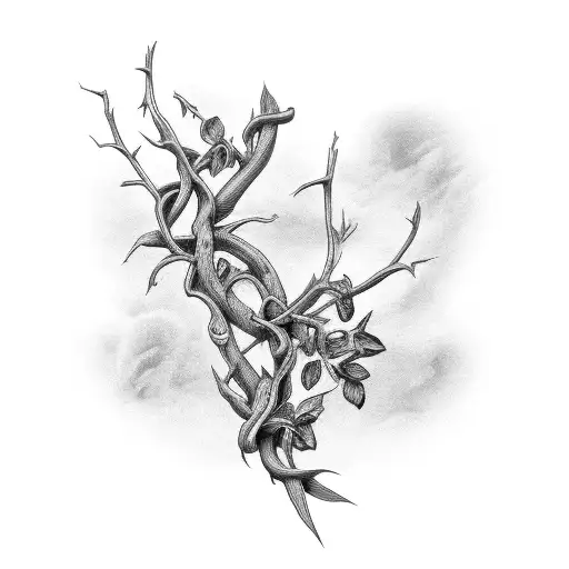 Long Thorn Vine With Two Swallows On Either Side