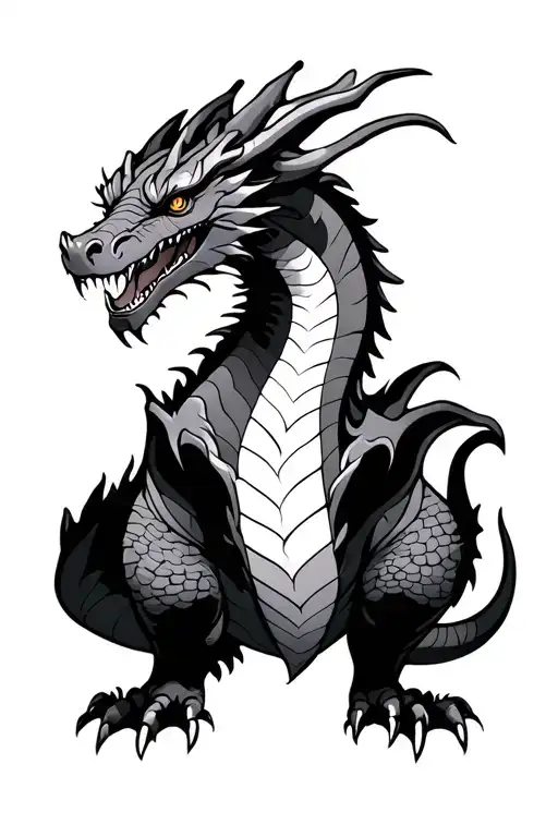 Detailed Dragon Black And White Contrasting With Full Body And Parts
