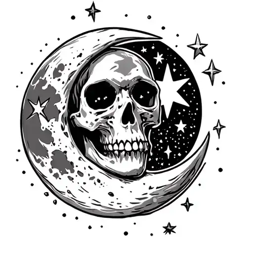 Skull Moon Surrounded By Stars