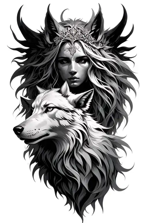 Hel Goddess With Fenrir Wolf