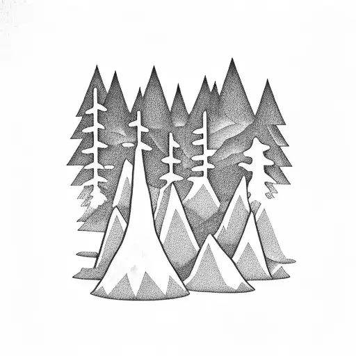 Mountains With Forest Campfire