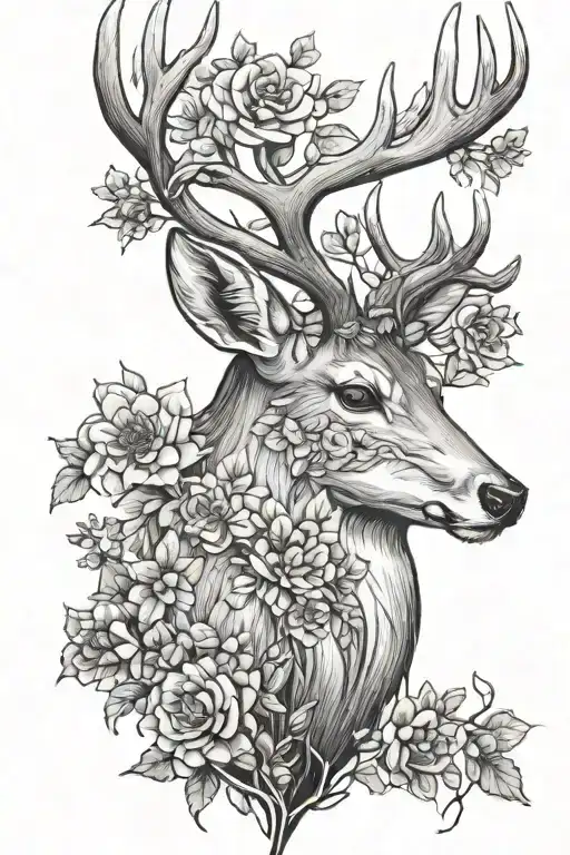 Deer With Tree Branches For Antlers With Flower Blossoms