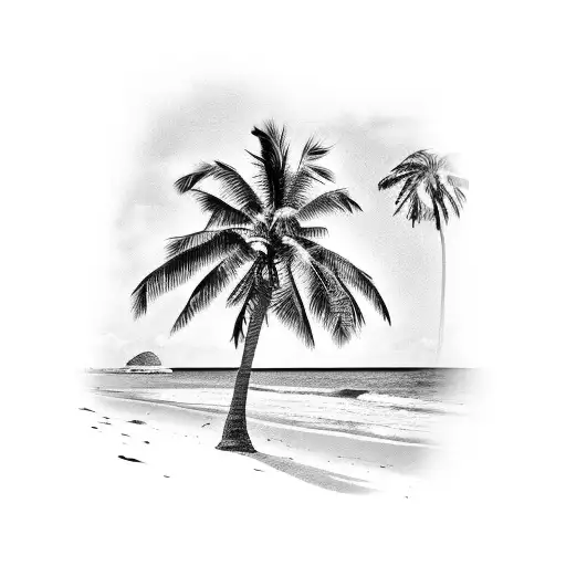 Beach Scene With A Palm Tree