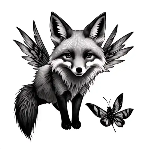 Entire Fox With Moth Wings Flying