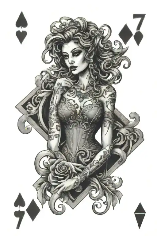 Playing Card 7 Each Suit Embracing Her Own Self