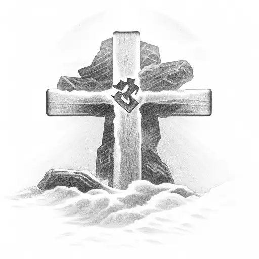 Light Shining Down On A Wooden Cross On A Rock In A Ocean Storm