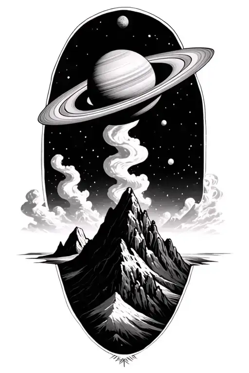 Forming Saturn On Top Of A Mountain Peak Surrounded With Patterns
