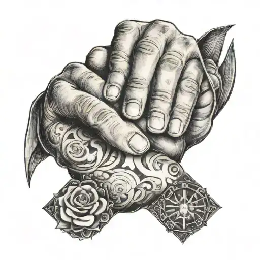 Dad Holding Hands Surrounded