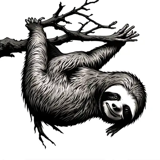 Sloth Hanging From A Tree Fineline