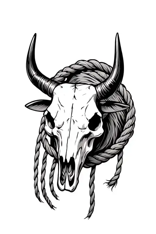 Bull Skull With Ropes Around The Base Of Its Horns
