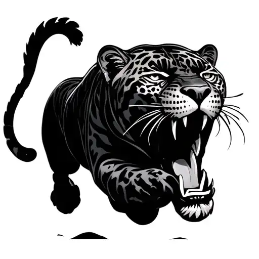 Black Jaguar Running At Screen Mouth Open