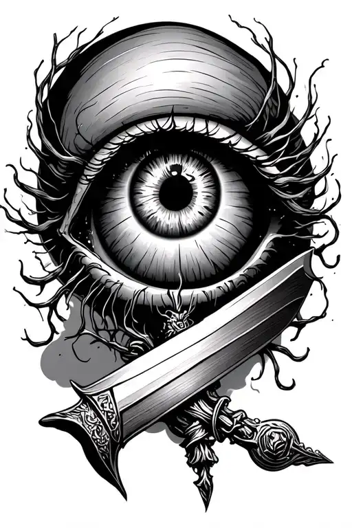 Eyeball Hanging On Nerves With Dagger Going Thru