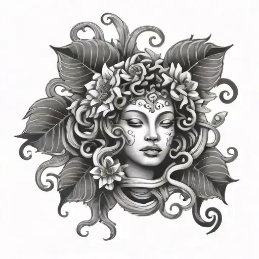 Medusa Head With Madala And Flowers Intertwined