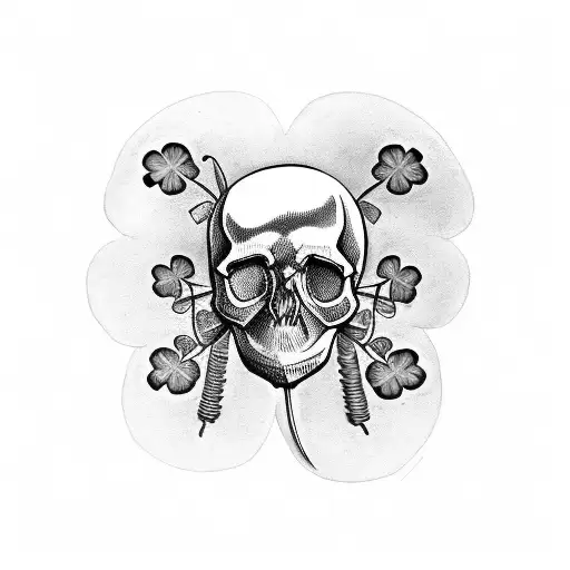 Skull With 4 Leaf Clover Growing Out Of Eye