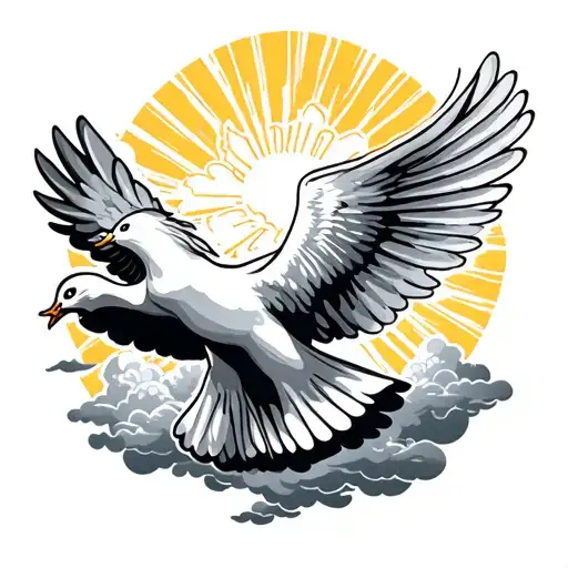 Dove With Clouds In Sky With Rays Of Sunshine That Says My Brothers Keeper