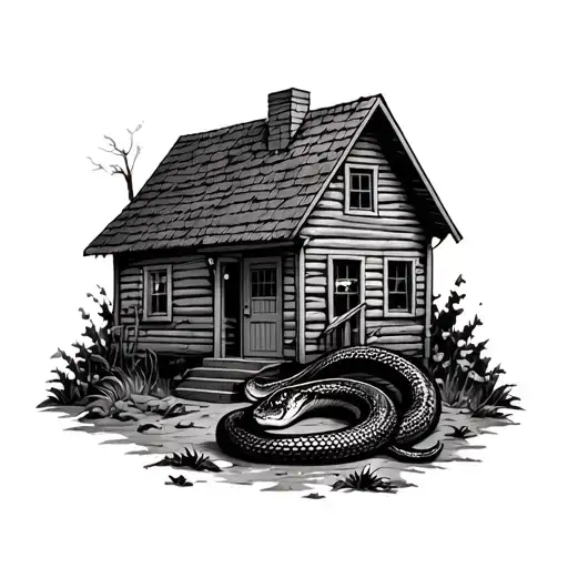 Snake Crossing From The Low To The Roof A Small Cabin Style House