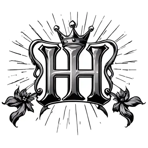 Letter H With A Crown Above It And Light Shining In The Back
