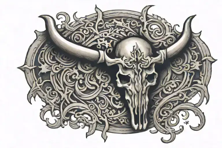 Tooled Leather With Cross Inbeded And Longhorn Skull