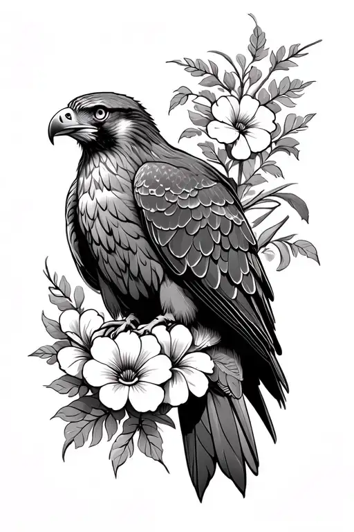 Hawk Perched Regally Flowers