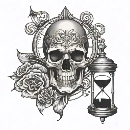 Skull And Hour Glass Surrounded