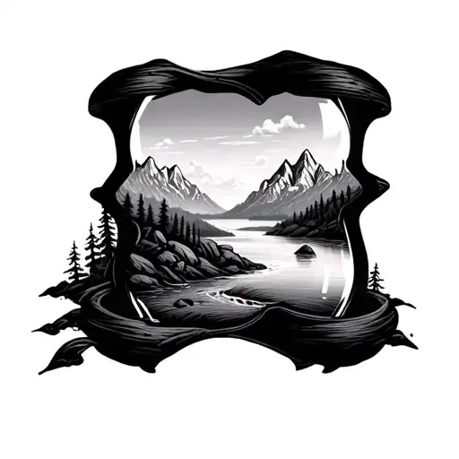 Hourglass With Mountain And River Landscape Inside