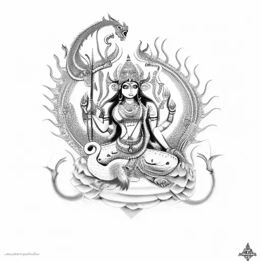 Durga Maa With Dragon