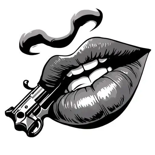 Lips With Gun Pointing Towards Lips
