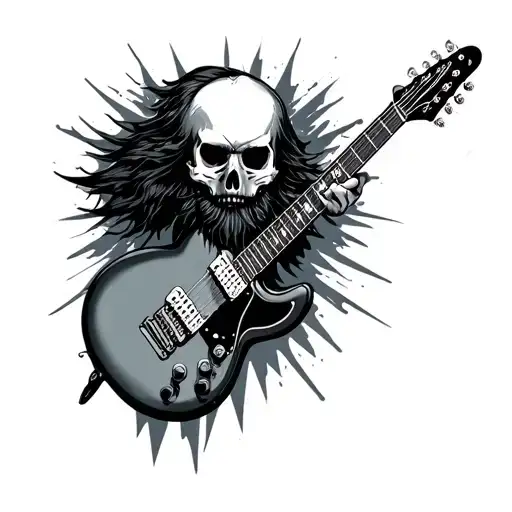A Bearded Skull With An Electric Guitar