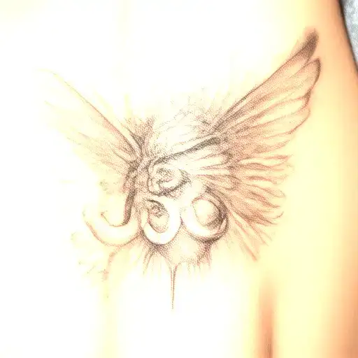 Butterly Tattoo Where Right Wing Is In Shape Of Om Which Depicts Lord Shiva