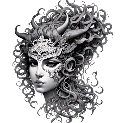 Medusa Goddess With Oni Mask