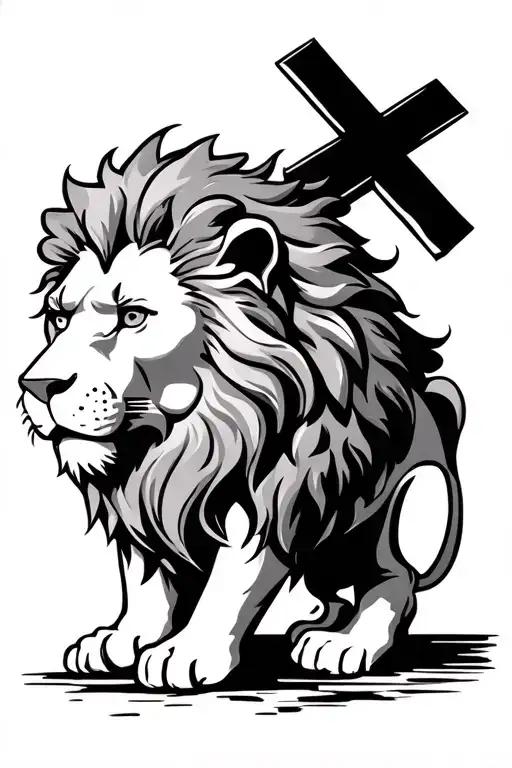 Lion And Christian Cross
