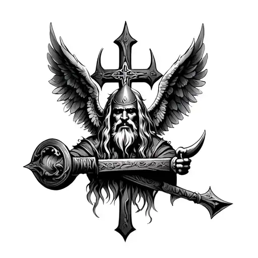 Viking With Christian Cross With Angel Wings